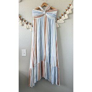 Fate Twisted Halter Striped Tiered Maxi Dress Flowy Beachy Boho Fairy NWT M